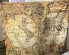Antique/Vintage World Map Print Fabric, Beige Brown Black Travel Theme