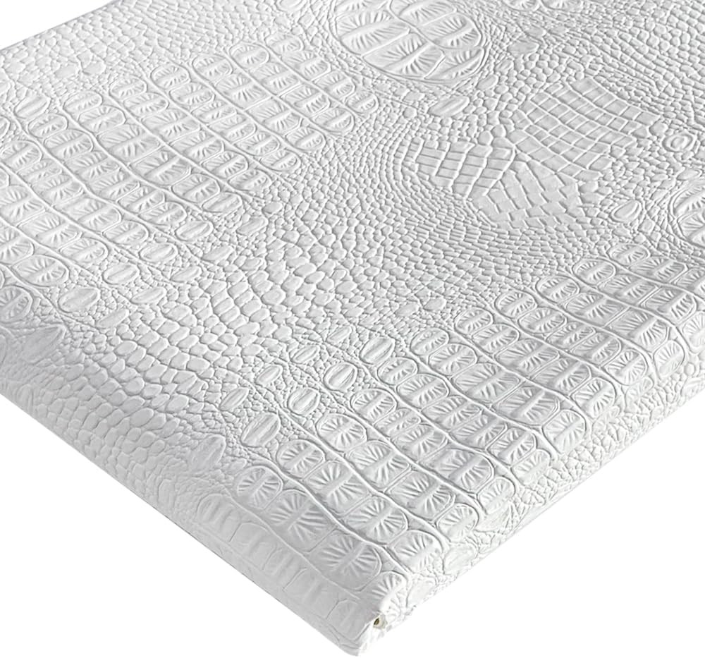 Soft Crocodile Textured Marine Vinyl Faux Leather Pre-Cut 1 Yard-White | Alligat