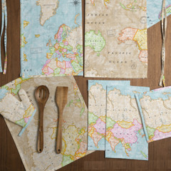 WORLD MAP 3 Fabric -Vintage Atlas Curtain Upholstery Cotton Material 280cm wide