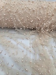 Blush Pearl Tulle Fabric by the Yard Soft Mesh Pearls for Dresses & Veils Fashio