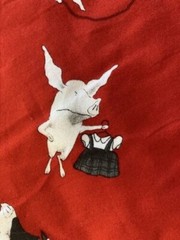 Andover Fabrics Olivia The Pig Frolicking Playing on Red Fabric BTFQ 22″ X 18″