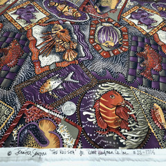 Faux Patchwork Exotic Fish Purple Sampou The Red Sea Kaufman Cotton Fabric 27″L