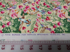 2 Yards Rare Vintage Faye Burgos for Marcus Brothers Textiles Hummingbird Floral