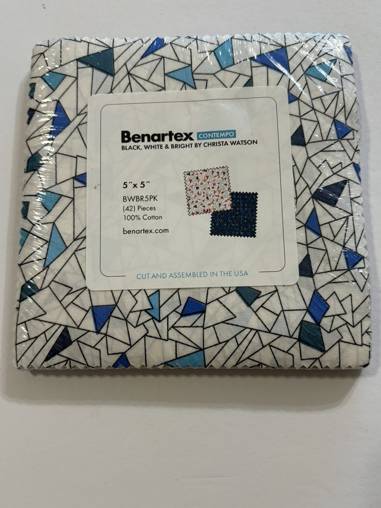 NEW Benartex “Contempo” Black, White & Bright 42 Piece 5″ x 5″ Charm Pack
