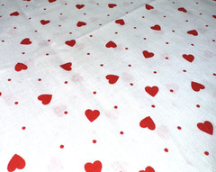 Tiny Red Heatrs and Polka Dots White Cotton Fabric 30″ #29
