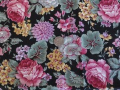 4178. HOFFMAN Coventry Collection FLORAL on BLACK COTTON FABRIC-43″x 1-7/8 yds.