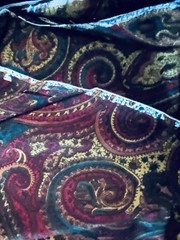 VTG Burgundy Gold Brown & Green Paisley Print a Rayon Blend 46″ X 72″ 2 yds