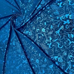 Spandex Stretch Fabric Neon Blue Abstract Print 60″ Wide by Yard for Swimwear