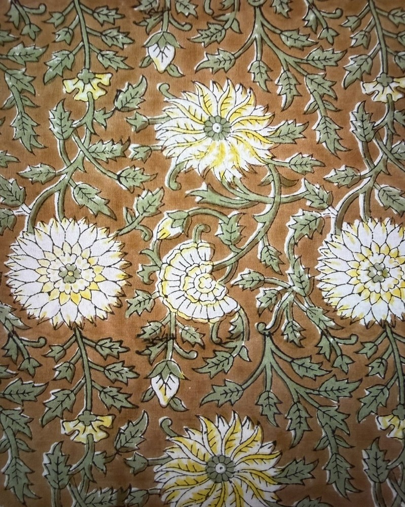 Blackbird Fabrics Block Printed Organic Cotton Fabric – Cinnamon/Sage 3.75 yds