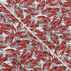 BTY 44″W Lobster Newspaper Crawfish By The Yard Nautical Fabric Cotton India Red
