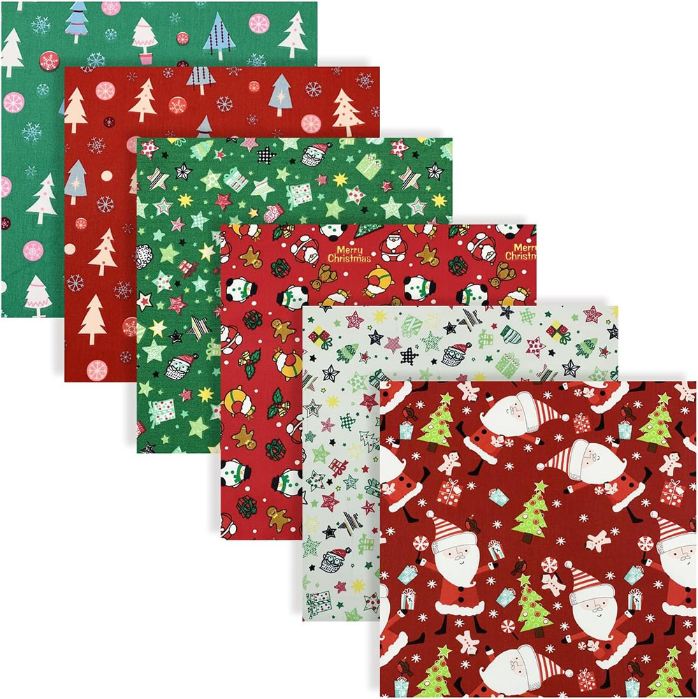 6 Pieces Christmas Fabric Fat Quarters 19.7X19.7Inch Cotton Quilting Fabric Bund