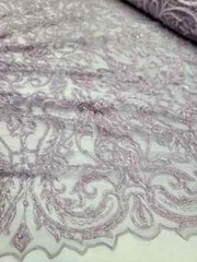 Lavender Beaded Lace Fabric with Victorian Damask Embroidery – Sold by the Yard