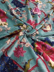 Stone Blue Indian Soft Velvet Floral Fabric Dress Sewing Upholstery Fabric 44″
