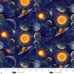 Blank Quilting Space Cadet Planets Navy Cotton Fabric By The Yard