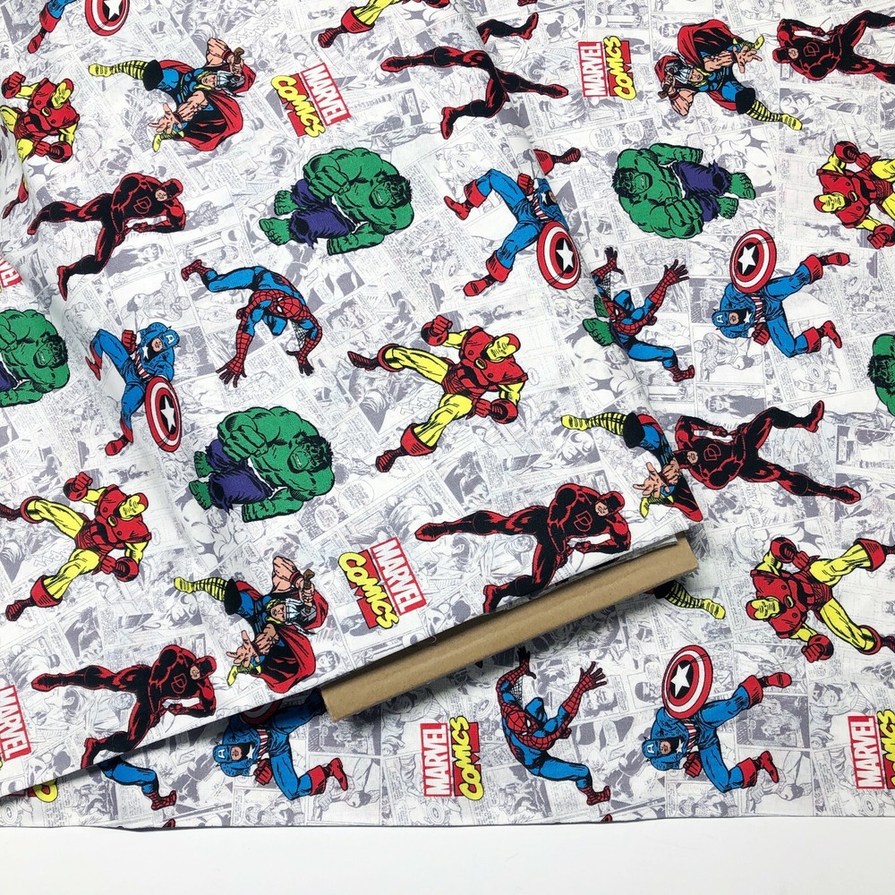 1 Yard Marvel Action Comic Avengers Quilt Cotton Fabric Thor Iron Man Spider-Man