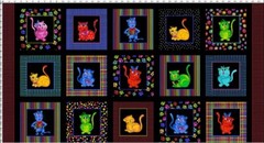 23″ X 44″ Panel Cool Cats Pets Animals Kids Black Cotton Fabric Panel D382.57