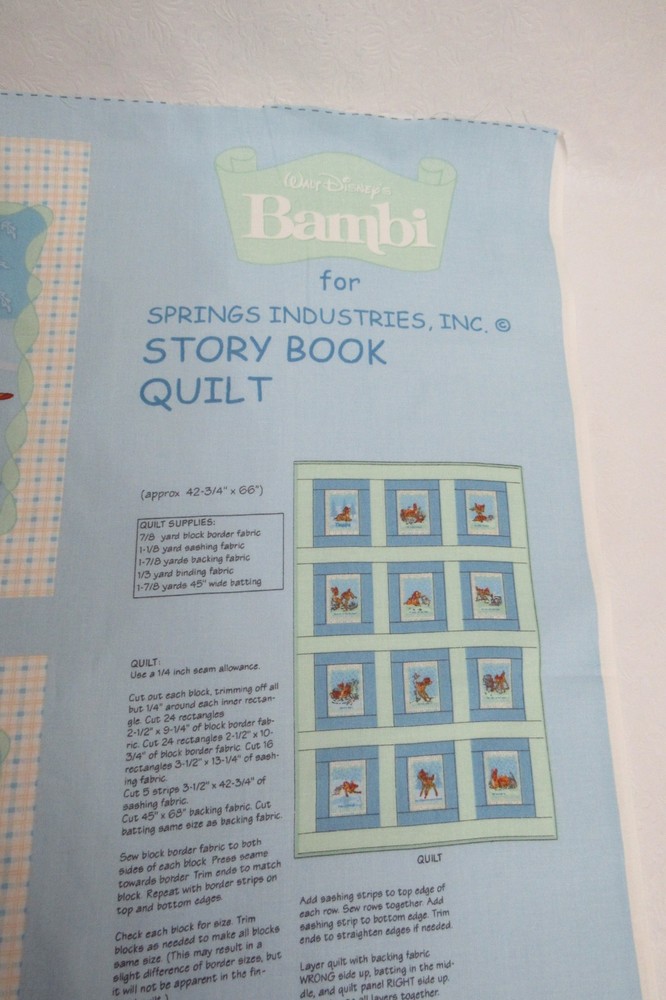 Vintage Walt Disney’s Bambi Fabric Panel Book Quilt New