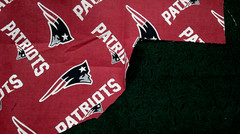 Fabric NFL Patriots Authentic Logo White & Blue on Red 18″ Square $3.95