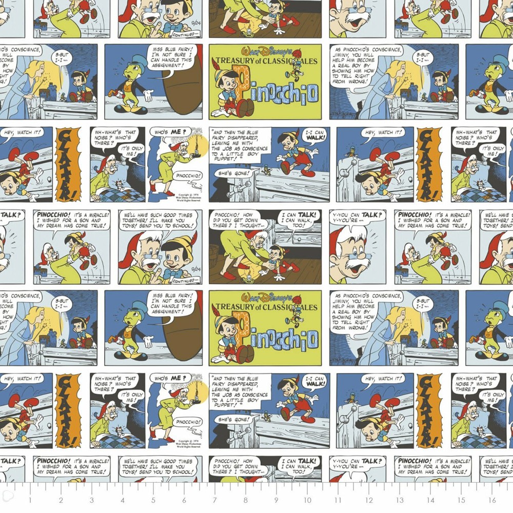 Camelot Fabrics Disney’s Pinocchio Comic Multi Cotton Fabric by the Yard