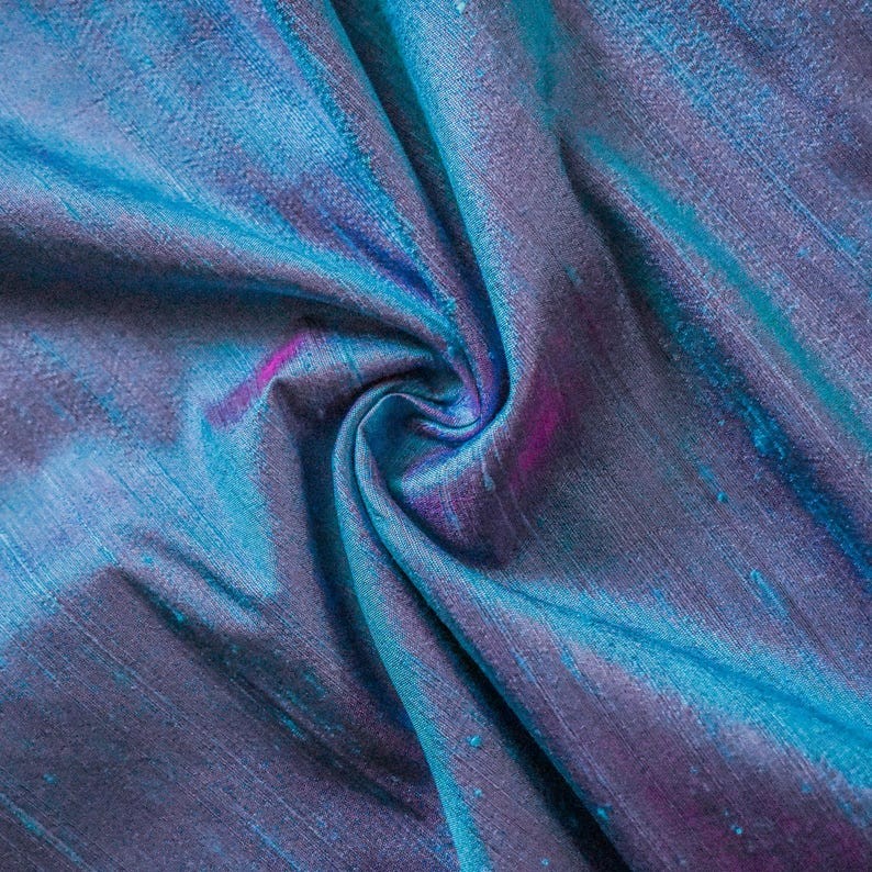 Blue & Pink Silk Dupioni Fabric by the Yard, 1 Yard Blue Silk Fabric