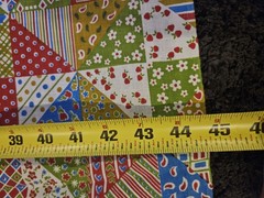 57 X 45 VTG 1970`s Faux Feed Sack Prints Pinwheel Squares Cheater Quilt