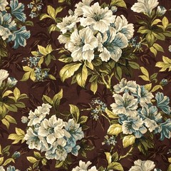 Mill Creek Floral Cotton COFFEE Brown Teal Drapery Curtain Pillow Fabric BTY