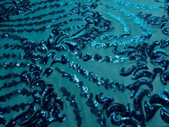 Miranda TEAL Vines and Leaves Sequins on TEAL Mesh Lace Fabric by the Yard – 10