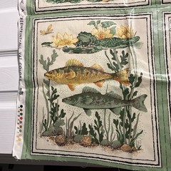 Cyrus Clark Wildlife Vtg Fabric Chintz 7 Panels Animal Frog Raccoon Fish 26.5×38
