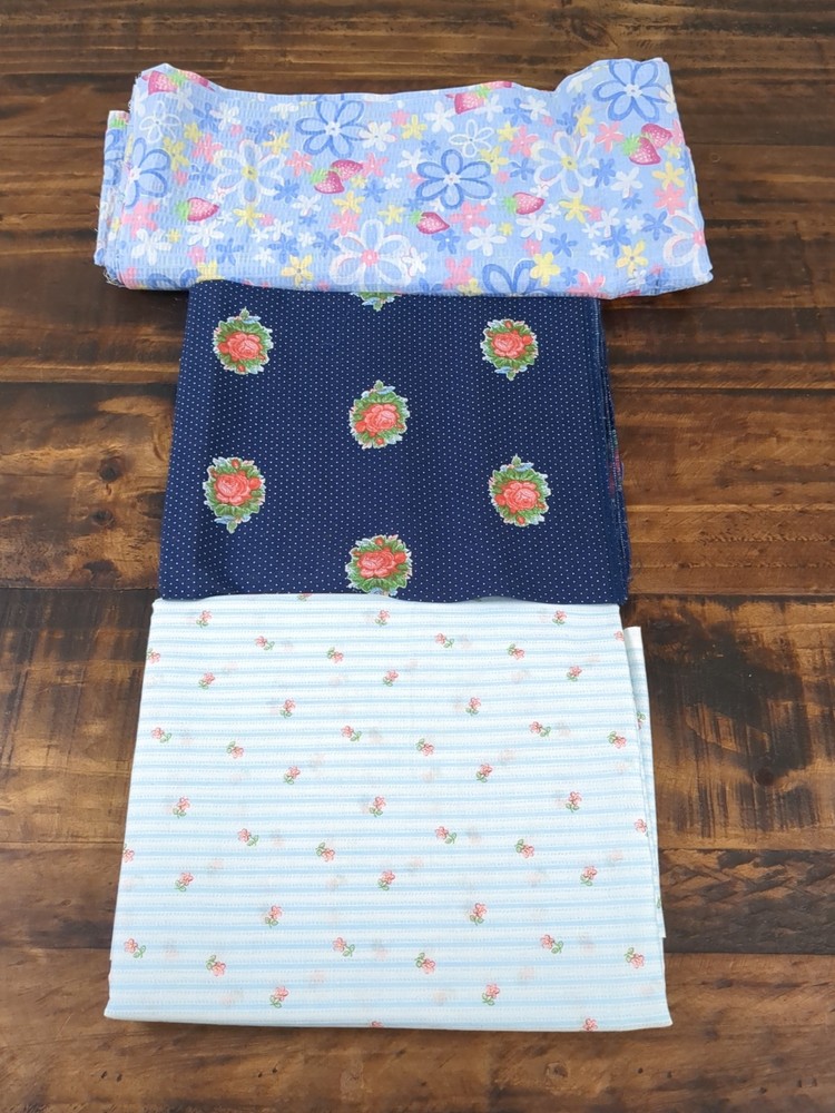 Lot of Fabric, flowers and strawberries, shades of blue, 1lb 5oz
