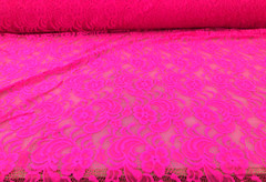Embroidered Stretch Lace Apparel Fabric Sheer Floral Neon Pink UU210