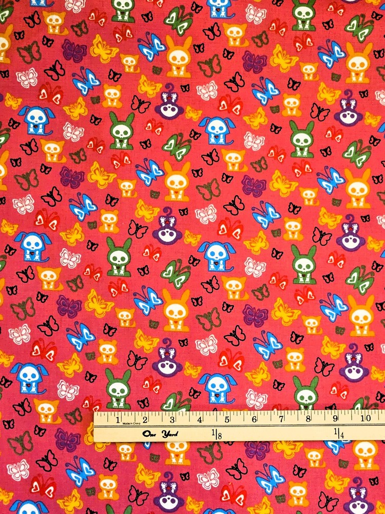 Skelanimals Pink Butterfly & Characters Fabric by the 1/2 Yard SK-0016-0C