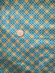 Quilting Fabric Aqua Teal Mustard Geometric Plaid 16×18 Remnant