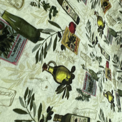 Gourmet Cuisine Olive Oil Bottle Theme Green Cotton Fabric BTHY #56
