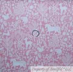 BonEful Fabric FQ Cotton Quilt Pink White Flower Damask Unicorn Deer Tree Garden