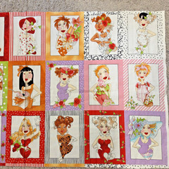 VTG Loralie Harris PORTRAIT Fabric Panel OOP Whimsical Ladies Cotton 24″x44″