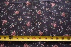 By 1/2 Yd, Vintage, Pink & Green Floral on Dk-Purple Polished-Cotton/Marcus,P109