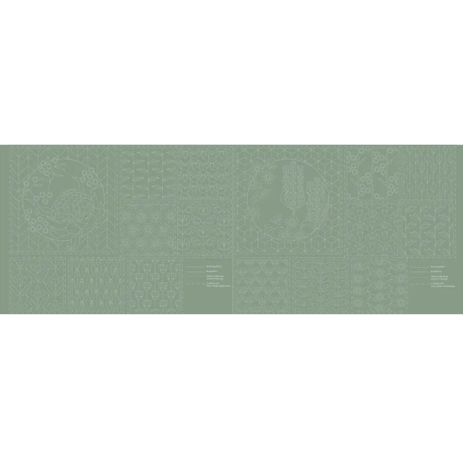 Patchwork Quilting Sewing Fabric Sashiko Botanical Green Panel 60x137cm