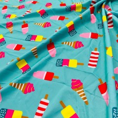 Spandex Fabric Ice cream with Blue Background print Stretch 60″wSwimsuit By Yard