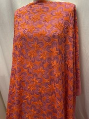 Silk Cotton Blend Embroidered Batiste Vibrant Orange Purple 3 Yds 34″ Long 56″W