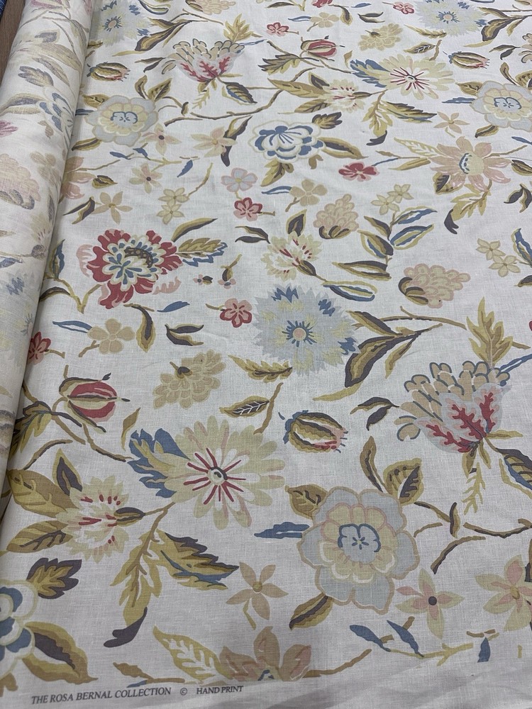 1 Yard Rosa Bernal Collection Hand Printed Fabric Linen Floral 🌸 RB132 $600/yrd