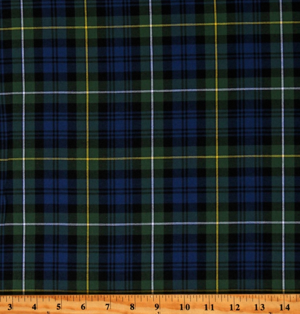 Cotton House of Wales Plaid Patterned Green Navy Fabric Print by Yard D154.04