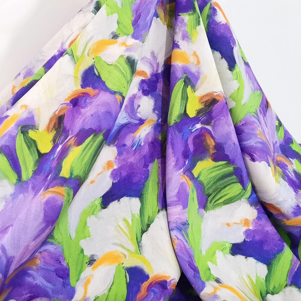 55”Wide By Yard Purple Painting Rayon Print Fabric Dress Shirt Material Viscose