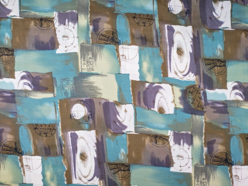 NEW VTG Dress Fabric 8+ Yards One Running Piece Old World Abstract FLAWED 60Wide