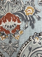 3 Yd Kravet Fabric Linen Drapery Upholstery Blue Orange Yellow White Floral