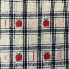 26” x 56” Wide Cotton Woven Design with Red Apples on White + Blue Checks Vtg