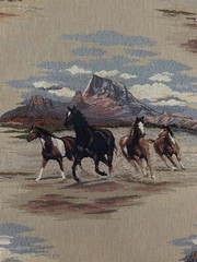 Vintage WILD HORSES RUNNING PRINT ON TAN 56.5”x36.5” Wall Hanging, Decorative