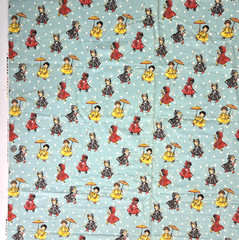 “Sweet Rain” Michael Miller Retro Girls Umbrellas Polka Dots Flannel Fabric BTY