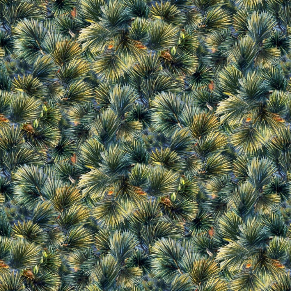 Elizabeth’s Studio Landscape Medley 19003E Green Pine Needles Cotton Fabric