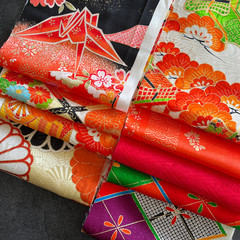 9pcs Luxury Vintage Japanese Kimono Fabric Silk Gold Foil Crane Pine 20″60316－2