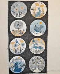 Makower UK Grove Cotton Fabric Panel 44×23 Woodland Animals Circles Blue